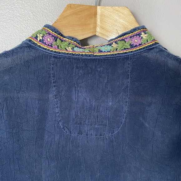 Johnny Was Navy‎ Embroidered Dress Long Sleeve V Neck Women's Size XS - Picture 10 of 16